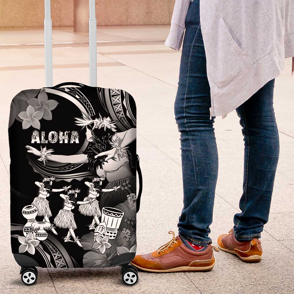 Hawaii Beautiful Hula Dancers Luggage Cover With Ipu Keke And Pahu Drum LT05 Black - Polynesian Pride