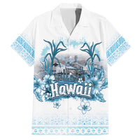 Hawaii Sugar Plantation Family Matching Off The Shoulder Long Sleeve Dress and Hawaiian Shirt With Hawaiian Tapa Pattern LT05 Dad's Shirt - Short Sleeve White - Polynesian Pride