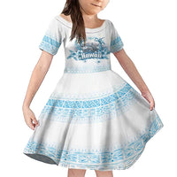 Hawaii Sugar Plantation Family Matching Short Sleeve Bodycon Dress and Hawaiian Shirt With Hawaiian Tapa Pattern LT05 Daughter's Dress White - Polynesian Pride