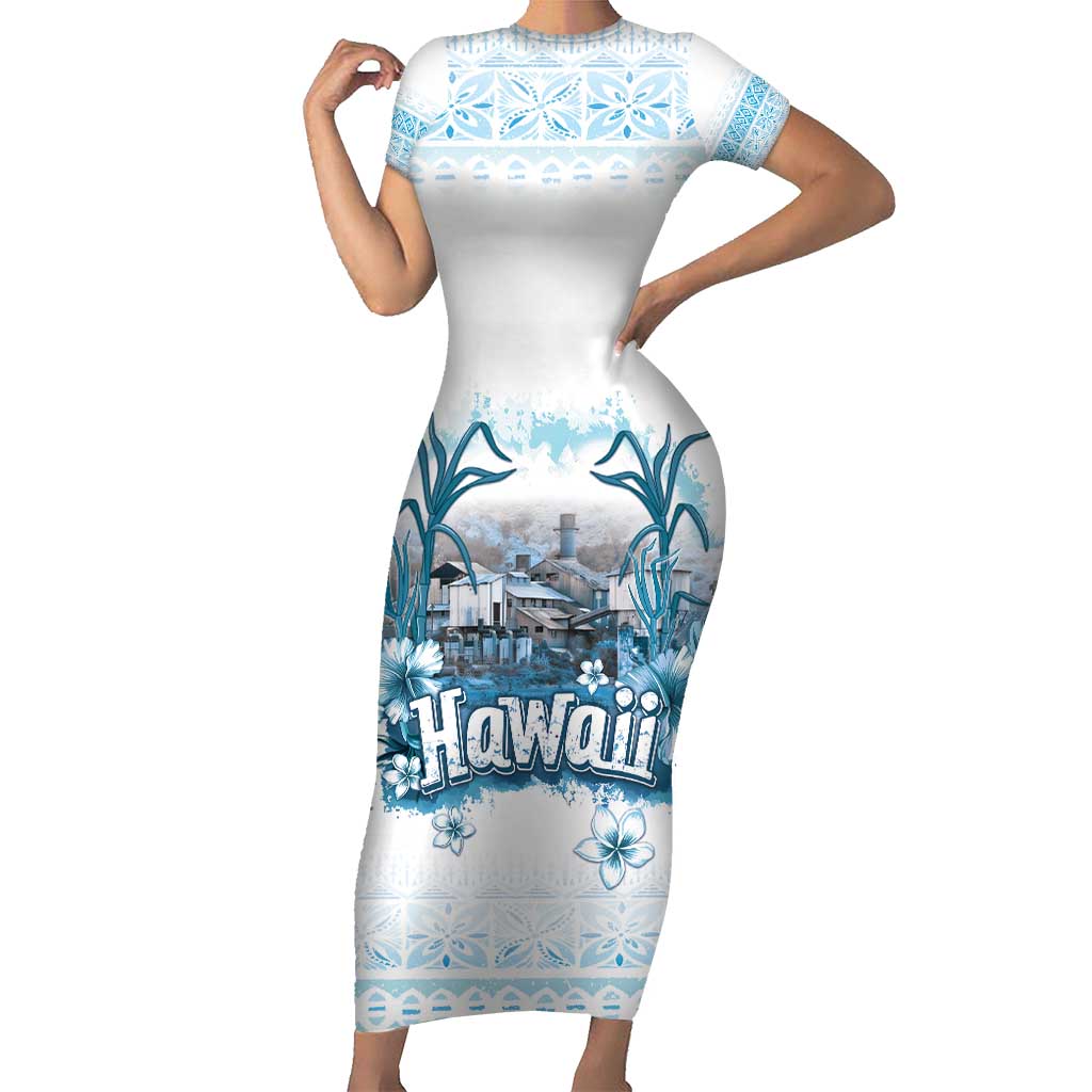Hawaii Sugar Plantation Short Sleeve Bodycon Dress With Hawaiian Tapa Pattern LT05 Long Dress White - Polynesian Pride