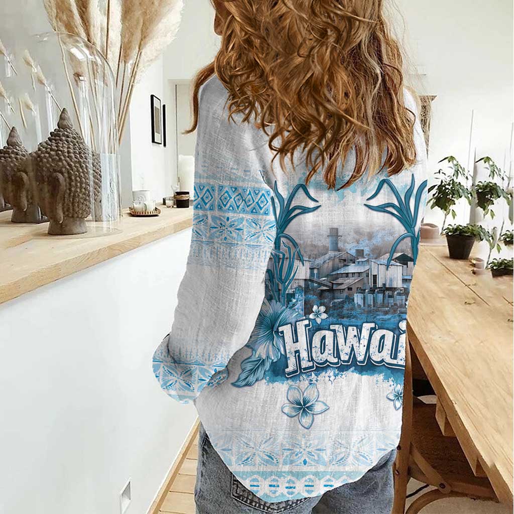Hawaii Sugar Plantation Women Casual Shirt With Hawaiian Tapa Pattern