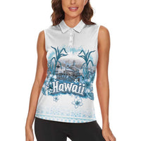 Hawaii Sugar Plantation Women Sleeveless Polo Shirt With Hawaiian Tapa Pattern