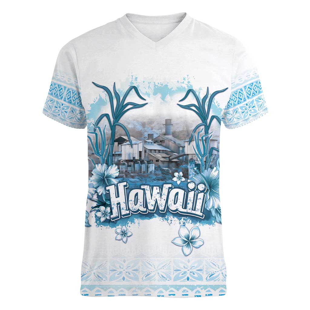 Hawaii Sugar Plantation Women V-Neck T-Shirt With Hawaiian Tapa Pattern