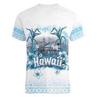 Hawaii Sugar Plantation Women V-Neck T-Shirt With Hawaiian Tapa Pattern