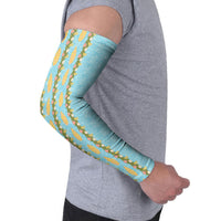 Hawaii Shell Tiare Anthurium Heliconia Lei Arm Sleeves With Tapa Pattern Baby Blue