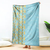 Hawaii Shell Tiare Anthurium Heliconia Lei Blanket With Tapa Pattern Baby Blue