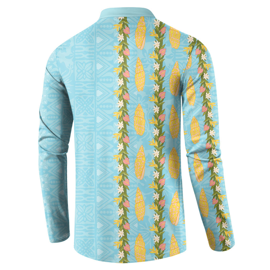 Hawaii Shell Tiare Anthurium Heliconia Lei Button Sweatshirt With Tapa Pattern Baby Blue