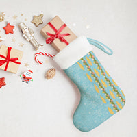 Hawaii Shell Tiare Anthurium Heliconia Lei Christmas Stocking With Tapa Pattern Baby Blue LT05 - Polynesian Pride