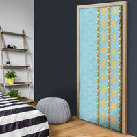 Hawaii Shell Tiare Anthurium Heliconia Lei Door Cover With Tapa Pattern Baby Blue