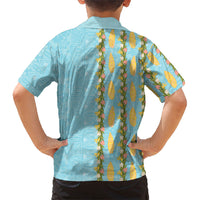 Hawaii Shell Tiare Anthurium Heliconia Lei Family Matching Mermaid Dress and Hawaiian Shirt With Tapa Pattern Baby Blue
