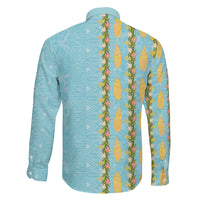 Hawaii Shell Tiare Anthurium Heliconia Lei Family Matching Mermaid Dress and Hawaiian Shirt With Tapa Pattern Baby Blue