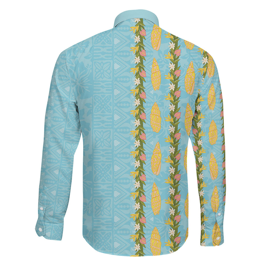 Hawaii Shell Tiare Anthurium Heliconia Lei Family Matching Off Shoulder Maxi Dress and Hawaiian Shirt With Tapa Pattern Baby Blue
