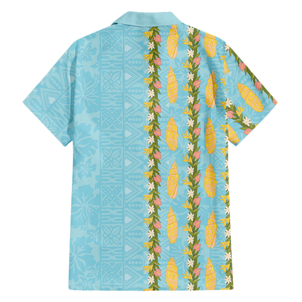 Hawaii Shell Tiare Anthurium Heliconia Lei Family Matching Summer Maxi Dress and Hawaiian Shirt With Tapa Pattern Baby Blue