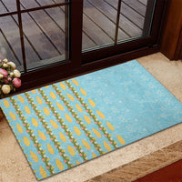 Hawaii Shell Tiare Anthurium Heliconia Lei Rubber Doormat With Tapa Pattern Baby Blue