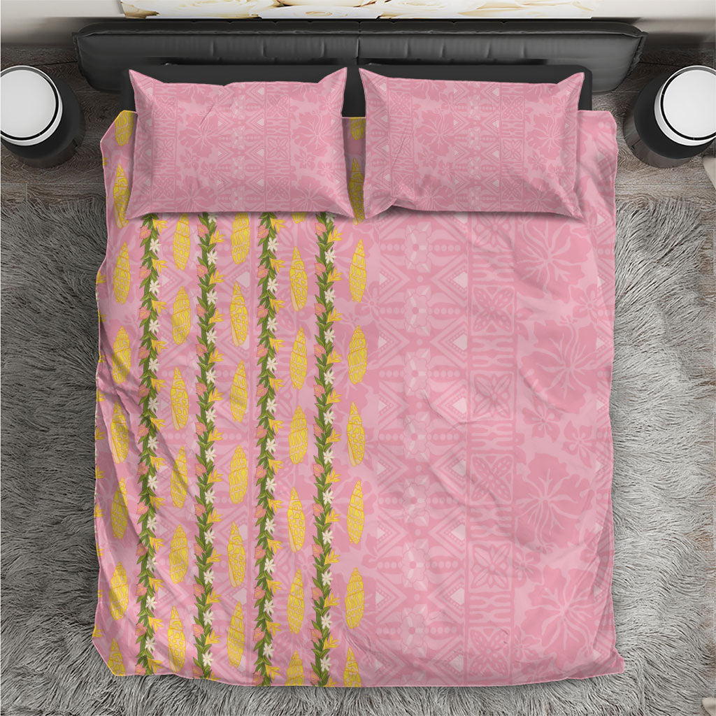 Hawaii Shell Tiare Anthurium Heliconia Lei Bedding Set With Tapa Pattern Baby Pink LT05 Pink - Polynesian Pride
