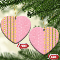 Hawaii Shell Tiare Anthurium Heliconia Lei Ceramic Ornament With Tapa Pattern Baby Pink LT05 Heart Pink - Polynesian Pride