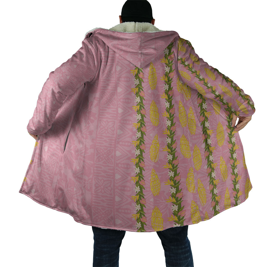 Hawaii Shell Tiare Anthurium Heliconia Lei Cloak With Tapa Pattern Baby Pink