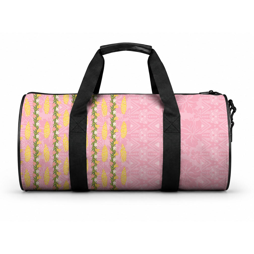 Hawaii Shell Tiare Anthurium Heliconia Lei Duffle Bag With Tapa Pattern Baby Pink LT05 One size Pink - Polynesian Pride