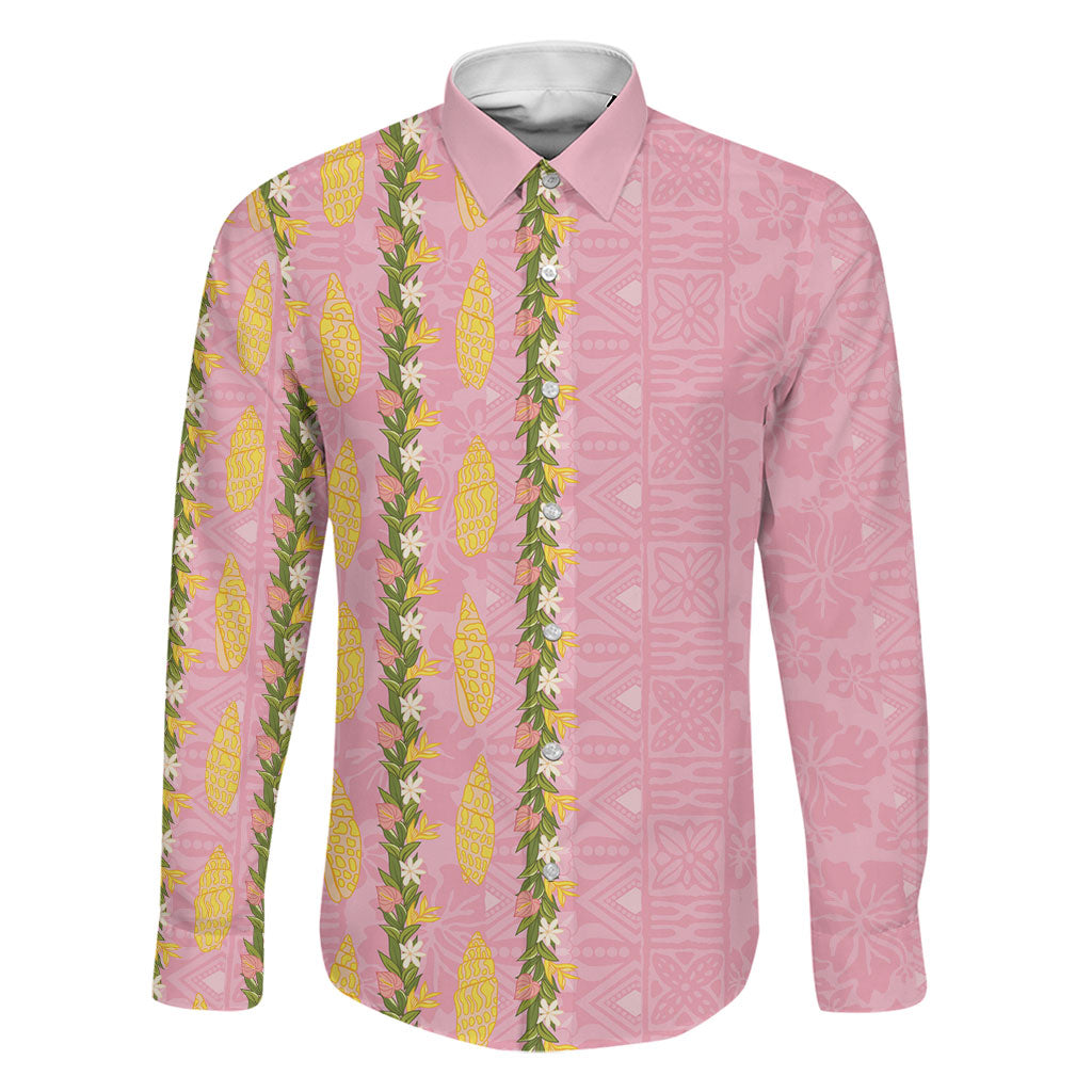 Hawaii Shell Tiare Anthurium Heliconia Lei Family Matching Tank Maxi Dress and Hawaiian Shirt With Tapa Pattern Baby Pink