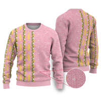 Hawaii Shell Tiare Anthurium Heliconia Lei Ugly Christmas Sweater With Tapa Pattern Baby Pink LT05 Pink - Polynesian Pride