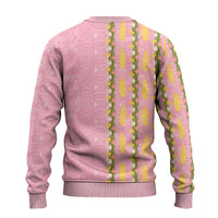 Hawaii Shell Tiare Anthurium Heliconia Lei Ugly Christmas Sweater With Tapa Pattern Baby Pink LT05 - Polynesian Pride