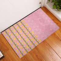 Hawaii Shell Tiare Anthurium Heliconia Lei Rubber Doormat With Tapa Pattern Baby Pink