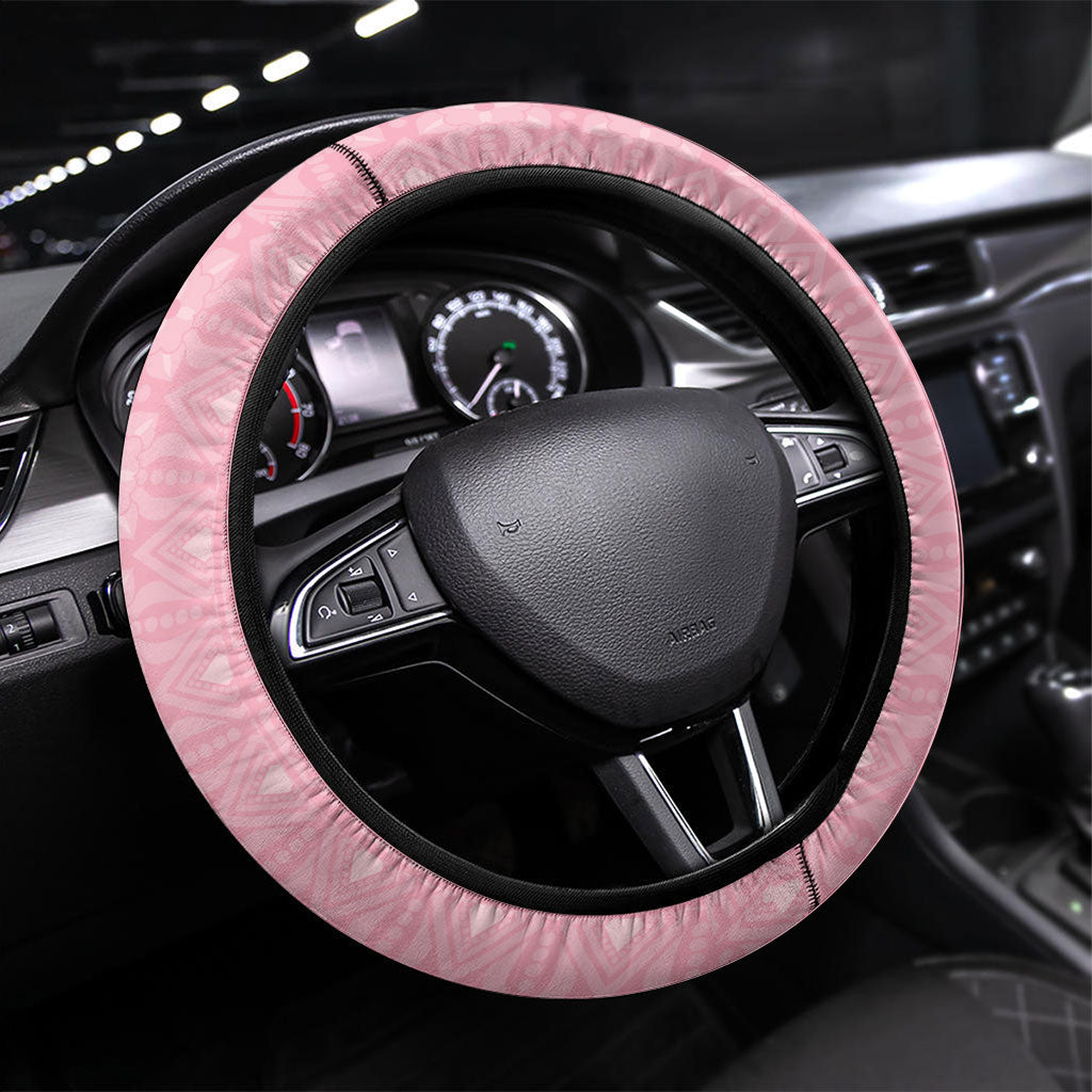 Hawaii Shell Tiare Anthurium Heliconia Lei Steering Wheel Cover With Tapa Pattern Baby Pink LT05 Universal Fit Pink - Polynesian Pride