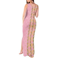 Hawaii Shell Tiare Anthurium Heliconia Lei Tank Maxi Dress With Tapa Pattern Baby Pink