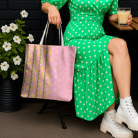 Hawaii Shell Tiare Anthurium Heliconia Lei Tote Bag With Tapa Pattern Baby Pink