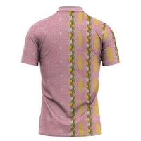 Hawaii Shell Tiare Anthurium Heliconia Lei Zipper Polo Shirt With Tapa Pattern Baby Pink