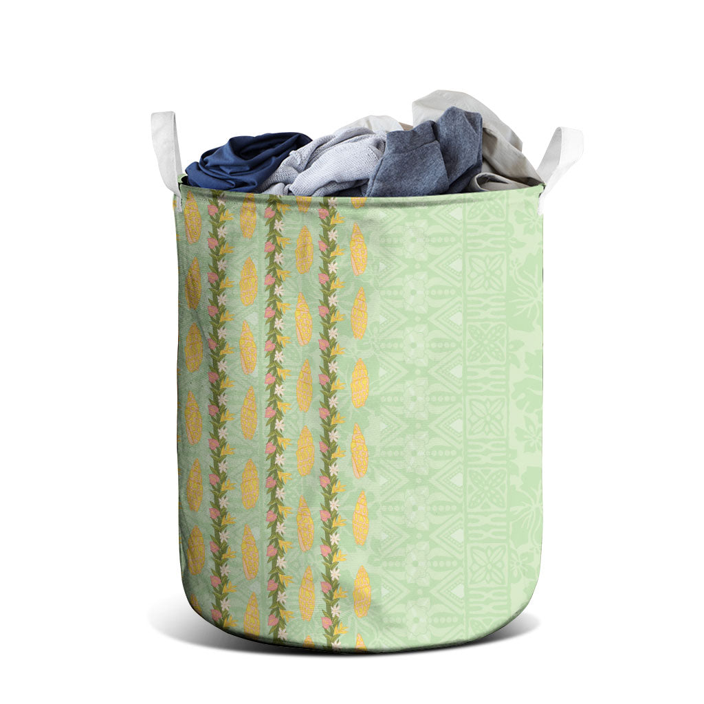 Hawaii Shell Tiare Anthurium Heliconia Lei Laundry Basket With Tapa Pattern Baby Green