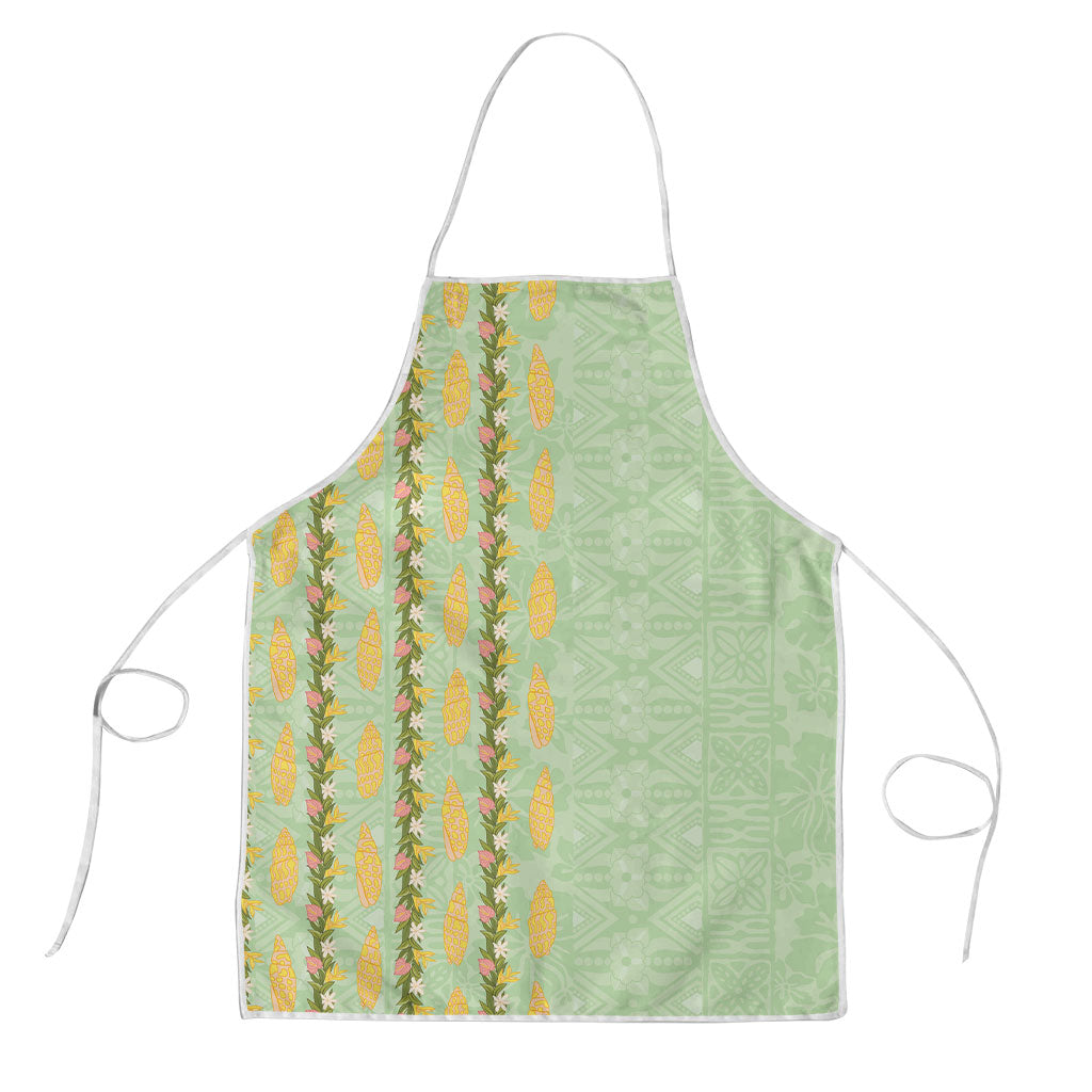 Hawaii Shell Tiare Anthurium Heliconia Lei Apron With Tapa Pattern Baby Green