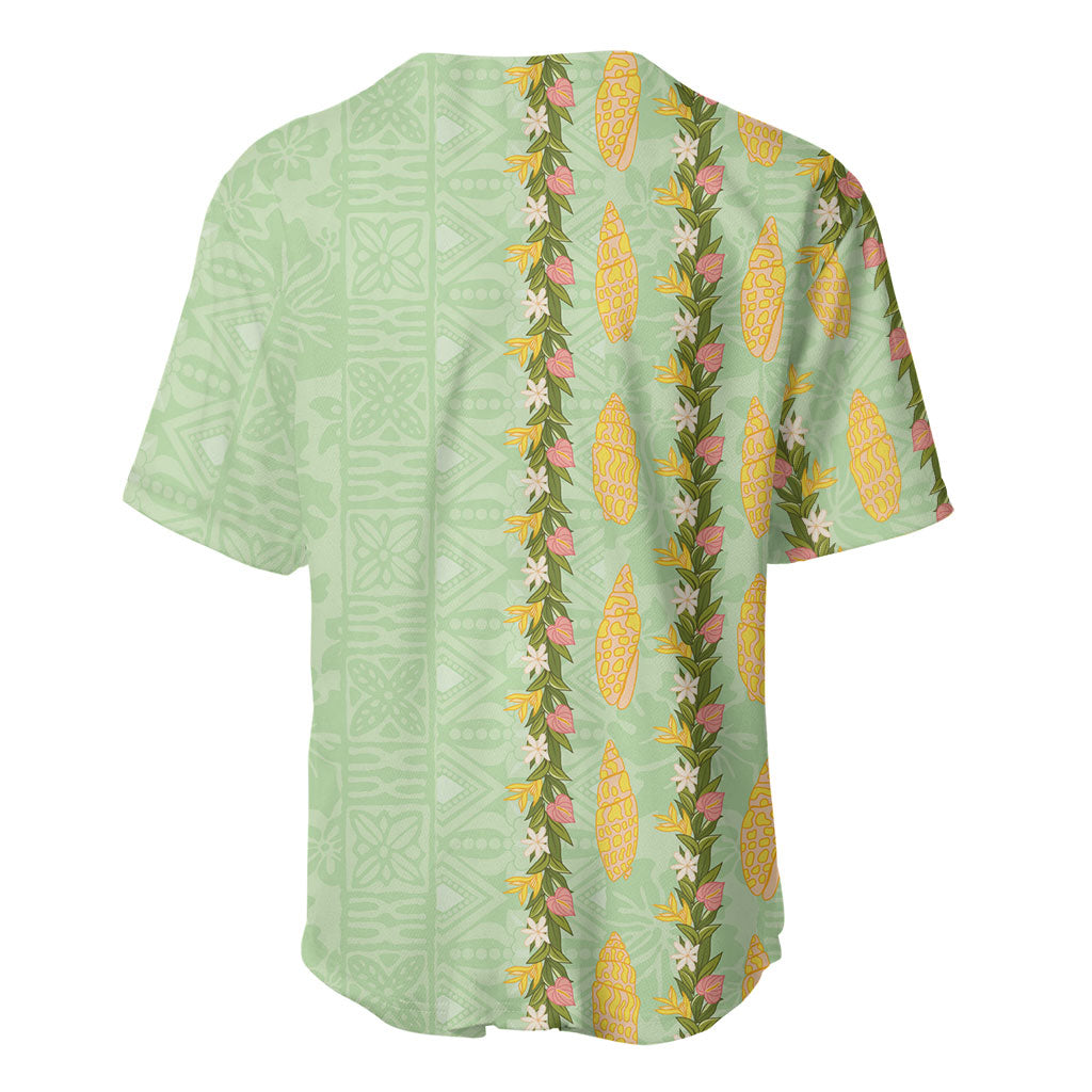 Hawaii Shell Tiare Anthurium Heliconia Lei Baseball Jersey With Tapa Pattern Baby Green