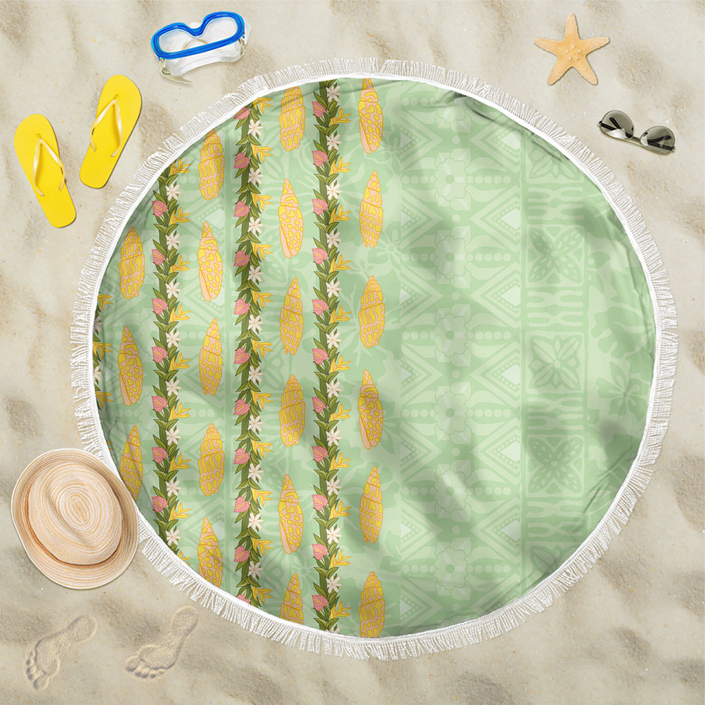 Hawaii Shell Tiare Anthurium Heliconia Lei Beach Blanket With Tapa Pattern Baby Green LT05 One Size 150cm Green - Polynesian Pride