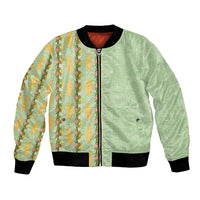 Hawaii Shell Tiare Anthurium Heliconia Lei Bomber Jacket With Tapa Pattern Baby Green