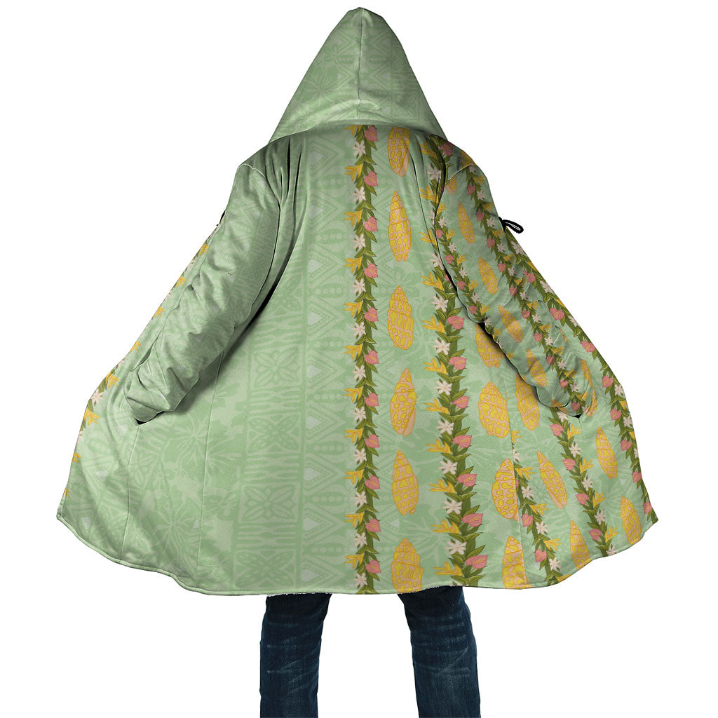 Hawaii Shell Tiare Anthurium Heliconia Lei Cloak With Tapa Pattern Baby Green LT05 Unisex Green - Polynesian Pride