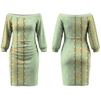 Hawaii Shell Tiare Anthurium Heliconia Lei Couples Matching Off The Shoulder Long Sleeve Dress and Long Sleeve Button Shirt With Tapa Pattern Baby Green LT05 - Polynesian Pride