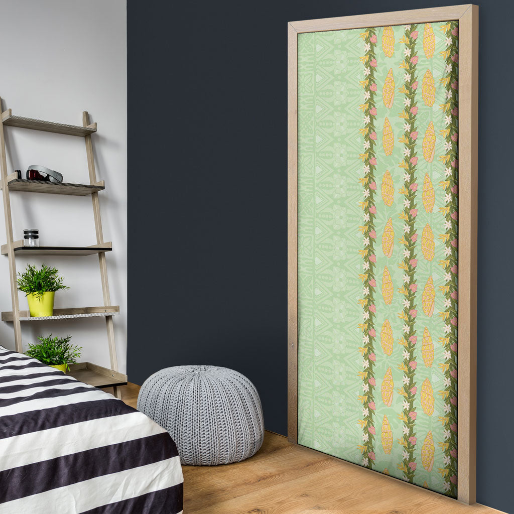 Hawaii Shell Tiare Anthurium Heliconia Lei Door Cover With Tapa Pattern Baby Green