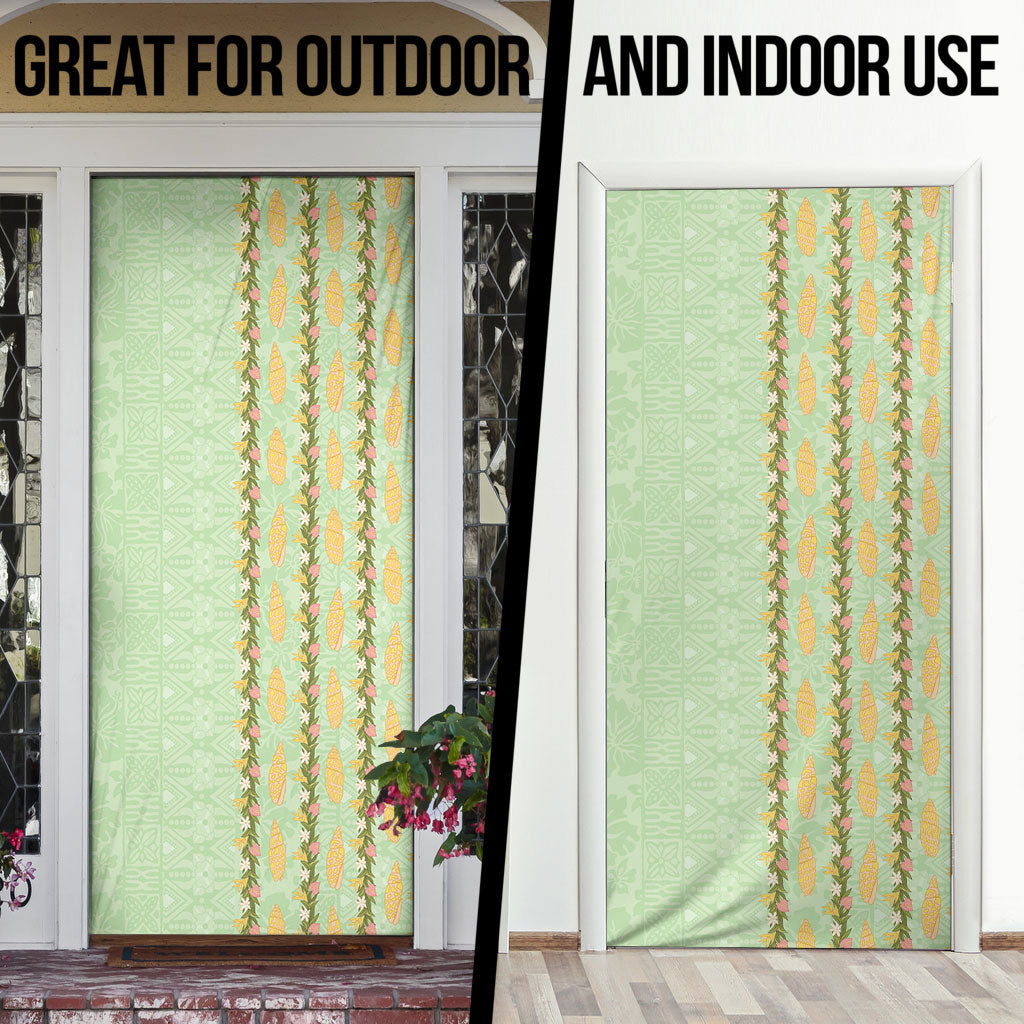 Hawaii Shell Tiare Anthurium Heliconia Lei Door Cover With Tapa Pattern Baby Green