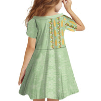 Hawaii Shell Tiare Anthurium Heliconia Lei Family Matching Off The Shoulder Long Sleeve Dress and Hawaiian Shirt With Tapa Pattern Baby Green