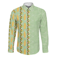 Hawaii Shell Tiare Anthurium Heliconia Lei Family Matching Off The Shoulder Long Sleeve Dress and Hawaiian Shirt With Tapa Pattern Baby Green