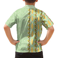 Hawaii Shell Tiare Anthurium Heliconia Lei Family Matching Off Shoulder Maxi Dress and Hawaiian Shirt With Tapa Pattern Baby Green