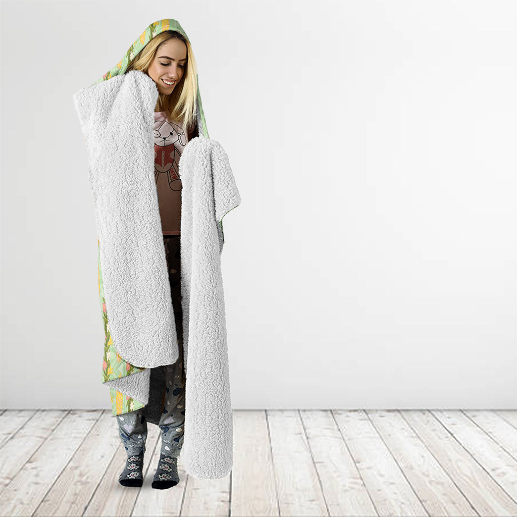 Hawaii Shell Tiare Anthurium Heliconia Lei Hooded Blanket With Tapa Pattern Baby Green