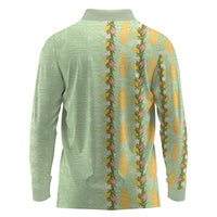 Hawaii Shell Tiare Anthurium Heliconia Lei Long Sleeve Polo Shirt With Tapa Pattern Baby Green