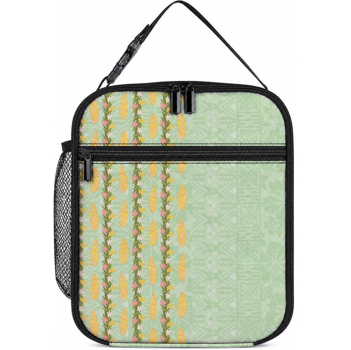 Hawaii Shell Tiare Anthurium Heliconia Lei Lunch Bag With Tapa Pattern Baby Green LT05 10.2 × 8.3 × 4.3 inch Green - Polynesian Pride