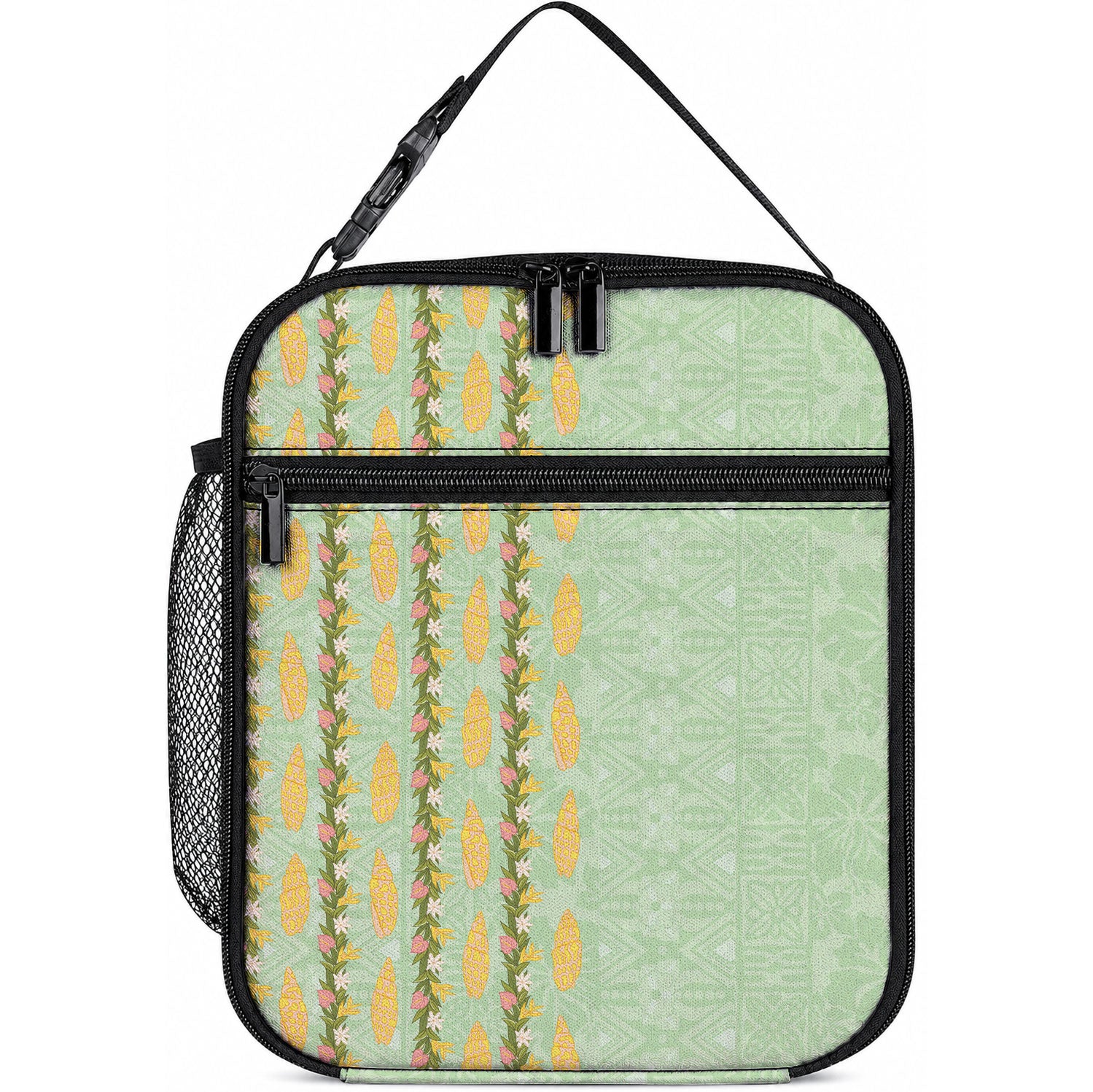 Hawaii Shell Tiare Anthurium Heliconia Lei Lunch Bag With Tapa Pattern Baby Green LT05 10.2 × 8.3 × 4.3 inch Green - Polynesian Pride