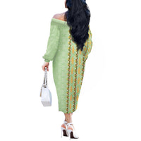 Hawaii Shell Tiare Anthurium Heliconia Lei Off The Shoulder Long Sleeve Dress With Tapa Pattern Baby Green