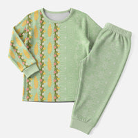 Hawaii Shell Tiare Anthurium Heliconia Lei Christmas Pajama Set With Tapa Pattern Baby Green LT05 Men Green - Polynesian Pride
