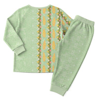 Hawaii Shell Tiare Anthurium Heliconia Lei Christmas Pajama Set With Tapa Pattern Baby Green LT05 - Polynesian Pride