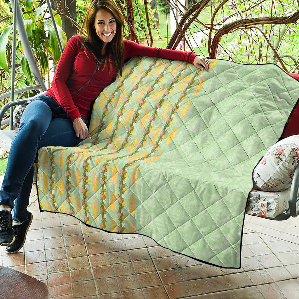 Hawaii Shell Tiare Anthurium Heliconia Lei Quilt With Tapa Pattern Baby Green
